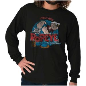 Brisco Brands Popeye Sailor Man Since 1929 Retro Mens Long Sleeve Tee T Shirt(Graphite Heather)