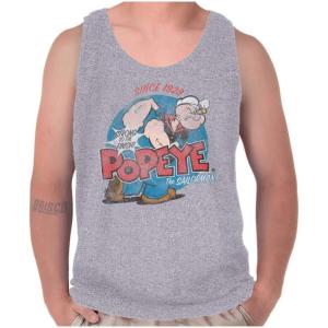 Brisco Brands Popeye Sailor Man Since 1929 Retro Tank Top Sleeveless Tee Men(Sport Grey)