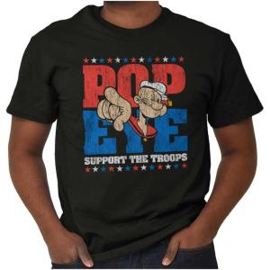 Brisco Brands Popeye Sailor Man Support The Troops Graphic T Shirt Men or Women(Black)