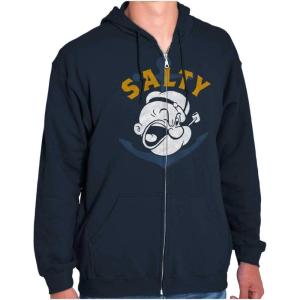 Brisco Brands Popeye Sailor Salty Attitude Funny Zip Up Hoodie Mens Womens(Navy)