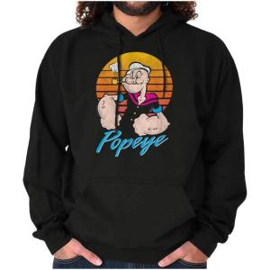 Brisco Brands Popeye The Sailor Man Retro Sunset Hoodie Sweatshirt Women Men(Black)