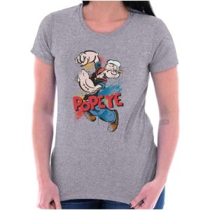 Brisco Brands Popeye The Sailor Retro Cartoon Comic Womens Slim Fit Graphic Tee(Sport Grey)