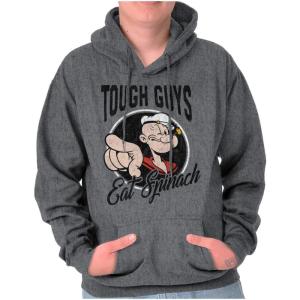 Brisco Brands Popeye Tough Guys Eat Spinach Funny Hoodie Hooded Sweatshirt Men(Graphite Heather)