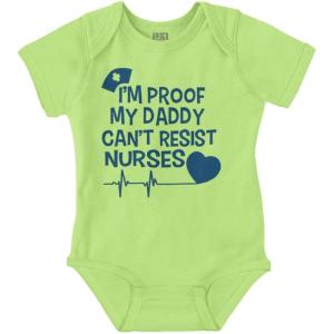 Brisco Brands Proof Daddy Can’t Resist Nurses Heart Baby Romper Boys or Girls(Key Lime)