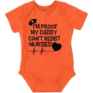 Brisco Brands Proof Daddy Can’t Resist Nurses Heart Baby Romper Boys or Girls(Orange)