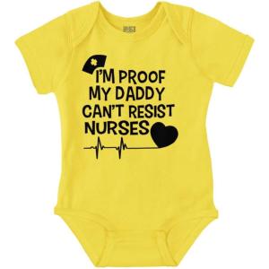 Brisco Brands Proof Daddy Can’t Resist Nurses Heart Baby Romper Boys or Girls(Zest)