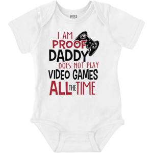 Brisco Brands Proof Daddy Doesn’t Play Video Games Baby Romper Boys or Girls(White)