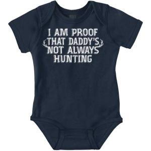 Brisco Brands Proof Daddy is Not Always Hunting Baby Romper Boys or Girls(Navy)