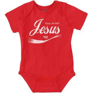 Brisco Brands Punny Christian Enjoy Life With Jesus Baby Romper Boys or Girls(Red)