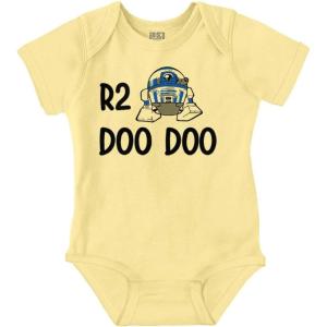 Brisco Brands R2 Doo Robot Droid Dark Galaxy Baby Romper Boys or Girls(Banana)