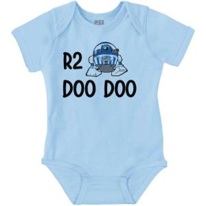 Brisco Brands R2 Doo Robot Droid Dark Galaxy Baby Romper Boys or Girls(Light Blue)