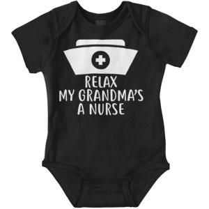 Brisco Brands Relax My Grandma Is A Nurse Essential Baby Romper Boys or Girls(Black)