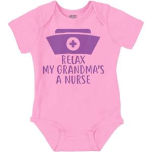 Brisco Brands Relax My Grandma Is A Nurse Essential Baby Romper Boys or Girls(Pink)