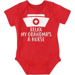 Brisco Brands Relax My Grandma Is A Nurse Essential Baby Romper Boys or Girls(Red)