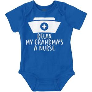 Brisco Brands Relax My Grandma Is A Nurse Essential Baby Romper Boys or Girls(Royal)