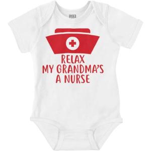 Brisco Brands Relax My Grandma Is A Nurse Essential Baby Romper Boys or Girls(White)