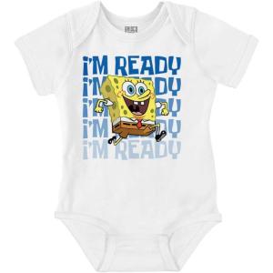Brisco Brands Retro SpongeBob Cartoon I’m Ready Baby Romper Boys or Girls(White)