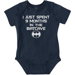 Brisco Brands Spent 9 Months in the Cave Superhero Baby Romper Boys or Girls(Navy)