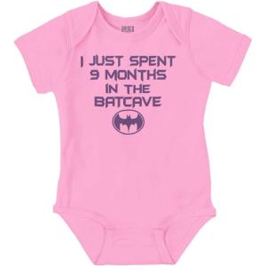 Brisco Brands Spent 9 Months in the Cave Superhero Baby Romper Boys or Girls(Pink)