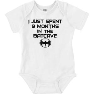 Brisco Brands Spent 9 Months in the Cave Superhero Baby Romper Boys or Girls(White)