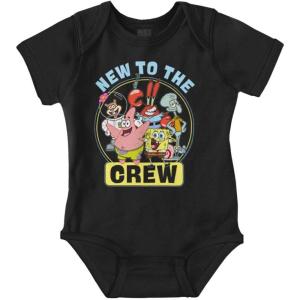 Brisco Brands SpongeBob and Friends New to the Crew Baby Romper Boys or Girls(Black)