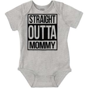 Brisco Brands Straight Outta Mommy Hip Hop Baby Romper Boys or Girls(Heather)