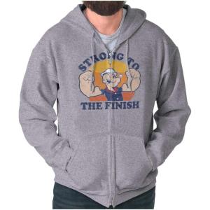 Brisco Brands Strong To The Finish Popeye Sailor Zip Up Hoodie Mens Womens(Sport Grey)