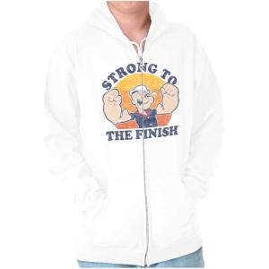Brisco Brands Strong To The Finish Popeye Sailor Zip Up Hoodie Mens Womens(White)