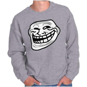 Brisco Brands Troll Face Original Meme Smile Mad Sweatshirt for Men or Women(Sport Grey)
