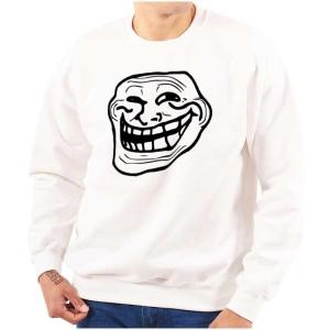 Brisco Brands Troll Face Original Meme Smile Mad Sweatshirt for Men or Women(White)
