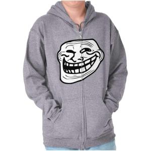 Brisco Brands Troll Face Original Meme Smile Mad Zip Up Hoodie Mens Womens(Sport Grey)