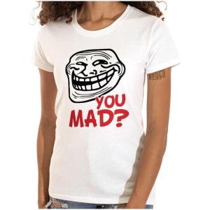 Brisco Brands Troll Face You Mad Trollface Meme Womens Slim Fit Graphic Tee(White)