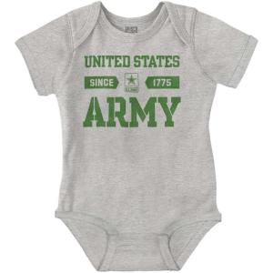 Brisco Brands US Army Soldier Veteran Proud Pride Baby Romper Boys or Girls(Heather)
