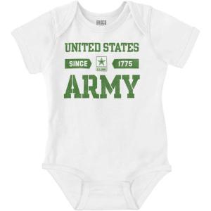 Brisco Brands US Army Soldier Veteran Proud Pride Baby Romper Boys or Girls(White)
