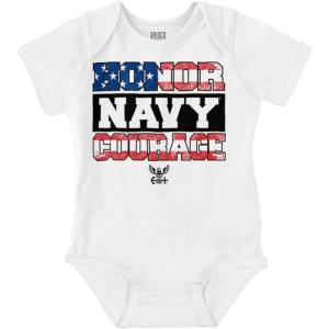 Brisco Brands US Navy Honor Courage American Flag Baby Romper Boys or Girls(White)