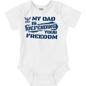 Brisco Brands US Navy Logo Dad Defending Freedom Baby Romper Boys or Girls(White)