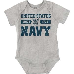 Brisco Brands United States Navy Logo Since 1775 Baby Romper Boys or Girls(Heather)