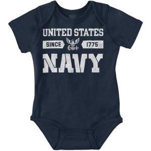 Brisco Brands United States Navy Logo Since 1775 Baby Romper Boys or Girls(Navy)