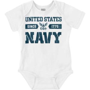 Brisco Brands United States Navy Logo Since 1775 Baby Romper Boys or Girls(White)