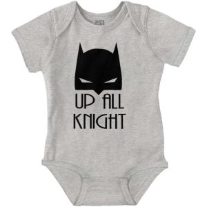 Brisco Brands Up All Night Superhero Baby Romper Boys or Girls(Heather)