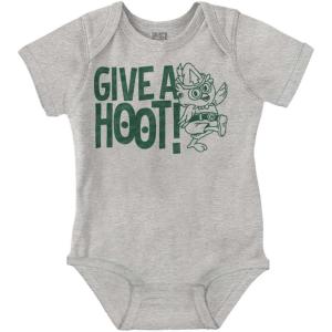 Brisco Brands Woodsy Owl Slogan Give a Hoot Baby Romper Boys or Girls(Heather)