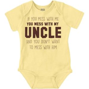 Brisco Brands You Mess With My Uncle Baby Romper Boys or Girls(Banana)