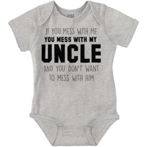 Brisco Brands You Mess With My Uncle Baby Romper Boys or Girls(Heather)