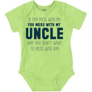 Brisco Brands You Mess With My Uncle Baby Romper Boys or Girls(Key Lime)
