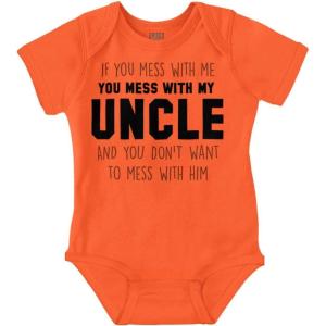 Brisco Brands You Mess With My Uncle Baby Romper Boys or Girls(Orange)