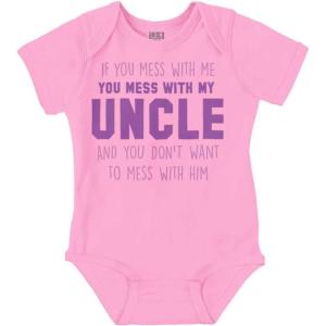 Brisco Brands You Mess With My Uncle Baby Romper Boys or Girls(Pink)