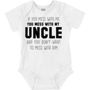 Brisco Brands You Mess With My Uncle Baby Romper Boys or Girls(White)