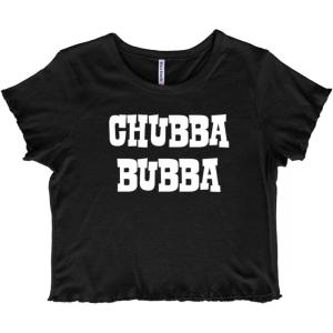 Chubba Bubba Adorable Chunky Babe Juniors Lettuce Trim Crop Top Womens Baby Tee(Black)