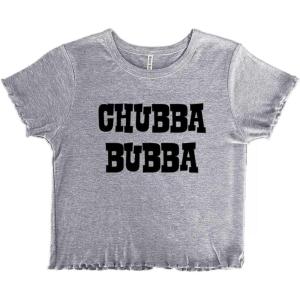 Chubba Bubba Adorable Chunky Babe Juniors Lettuce Trim Crop Top Womens Baby Tee(Sport Grey)