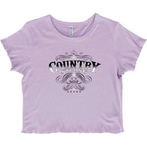 Country Strong Western Stars Cowgirl Juniors Lettuce Trim Crop Top Womens Baby Tee(Orchid)